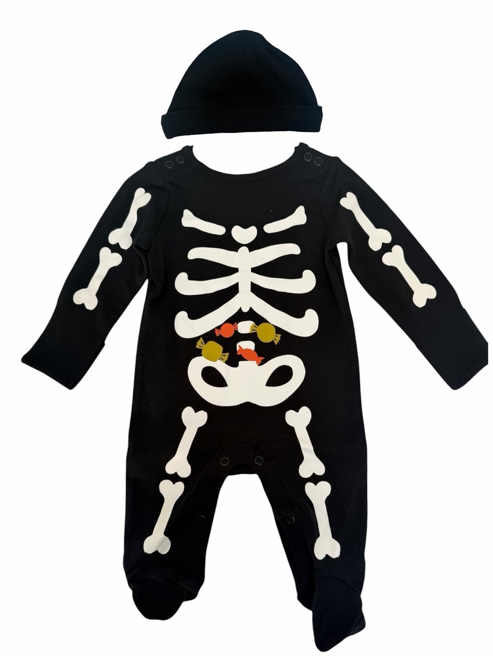 Carter's Black Skeleton Footie with Candy Accents and Hat